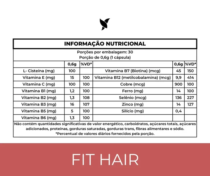 Tabela nutricional do FitHair